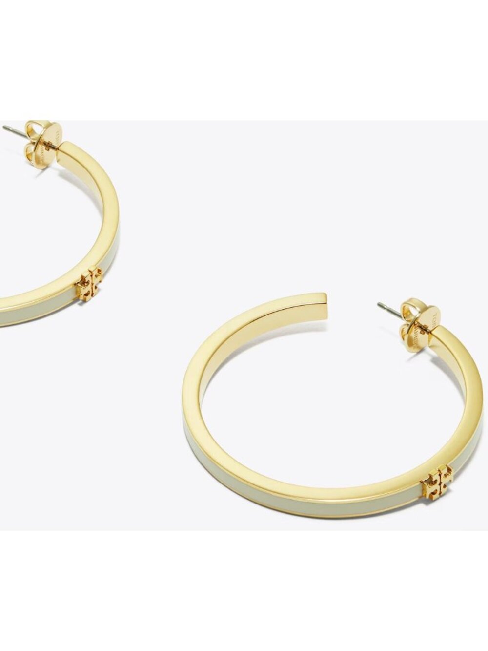 TORY BURCH WHITE AND GOLD KIRA ENAMEL HOOP EARRINGS - Picture 4 of 7